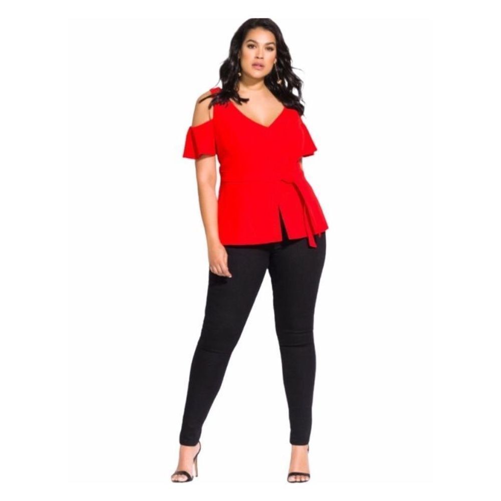 City Chic Red Cold Shoulder Dressy Top | 20